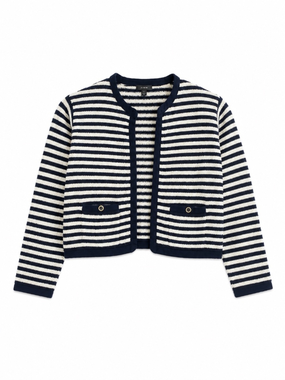 **J.Crew Open-Front Cardigan Sweater in Stripe Navy Ivory Large**